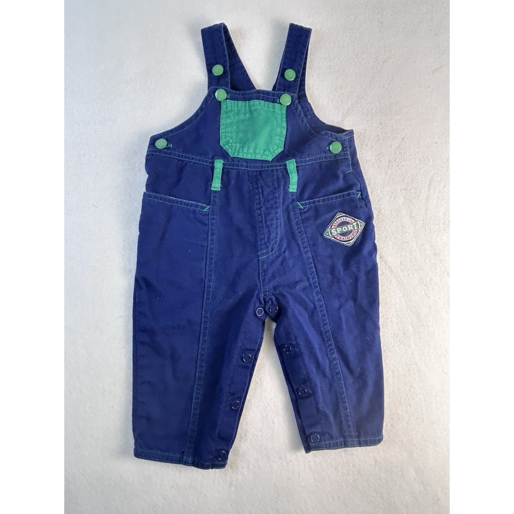 Vintage Toddler Overalls 12M Blue Green 100% Cotton Sport Athlete Training Retro